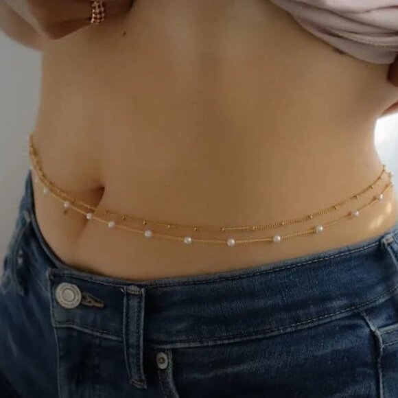 14K Gold Plated Body Chains Dainty Boho Layered Beach Waist Chain Adjustable Bik - Picture 8 of 9